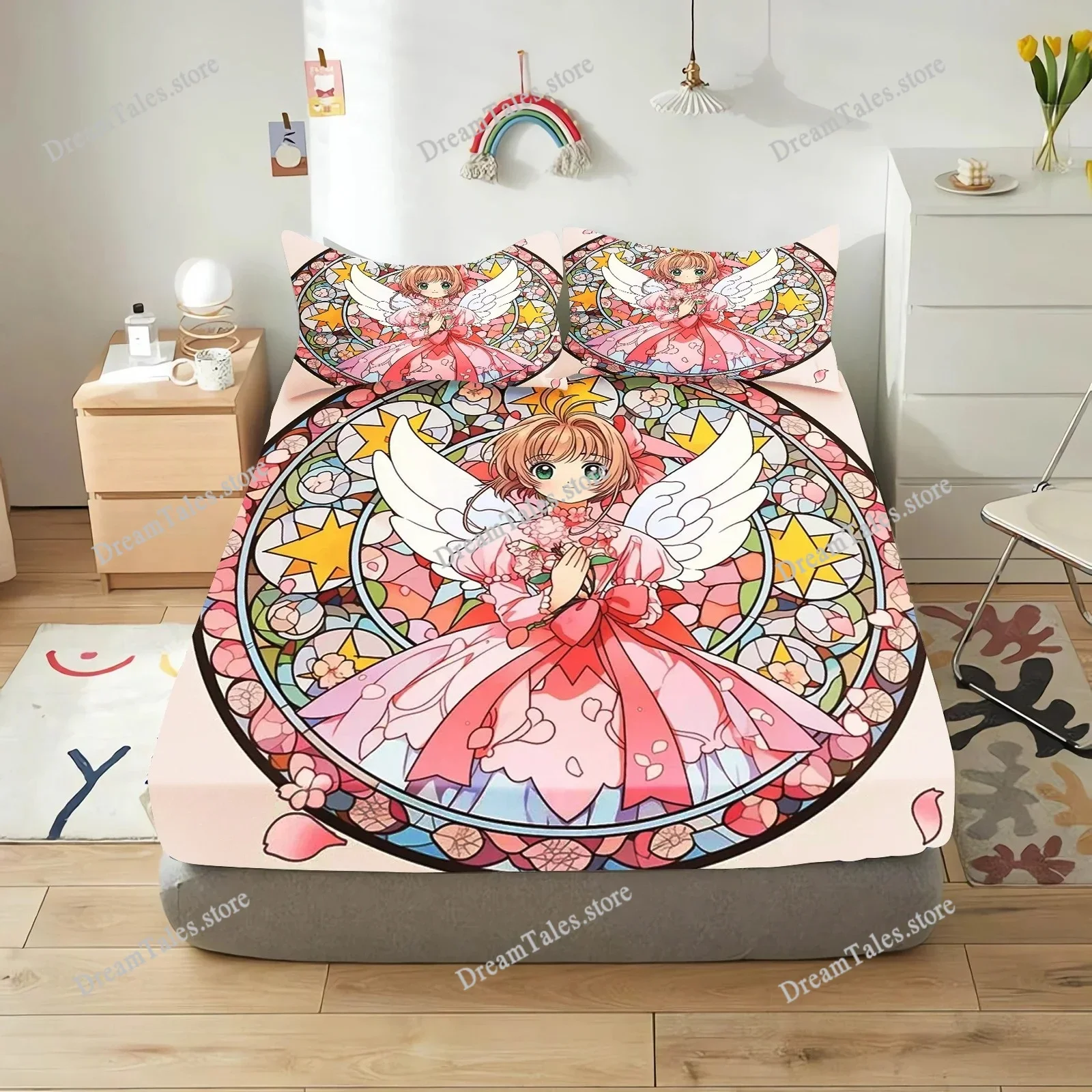 

Cardcaptor Sakura Cartoon Fitted Sheet Cover for Teenager, Elastic Bedding, Cute Digital Printing Sheets, Bedding Children