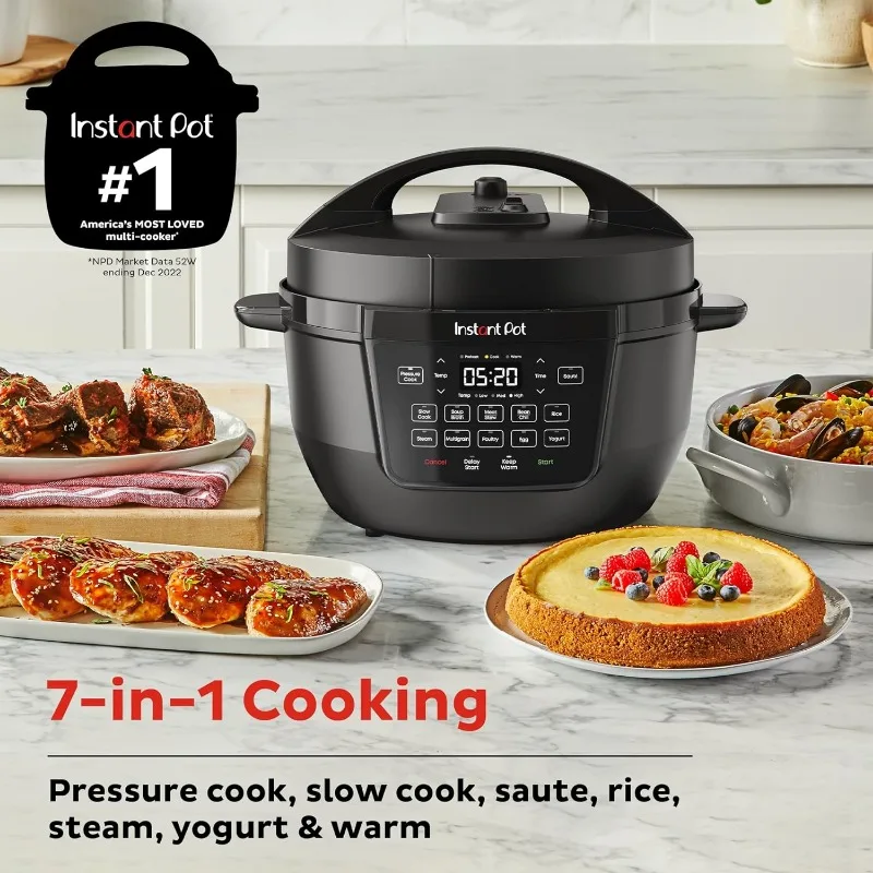 Instant Pot Rio Wide Base, 7,5 Liter, große, sengende Basis, flüster leiser Dampf auslöser, elektrischer 7-in-1-Mehrkochtopf, Schnell kochtopf