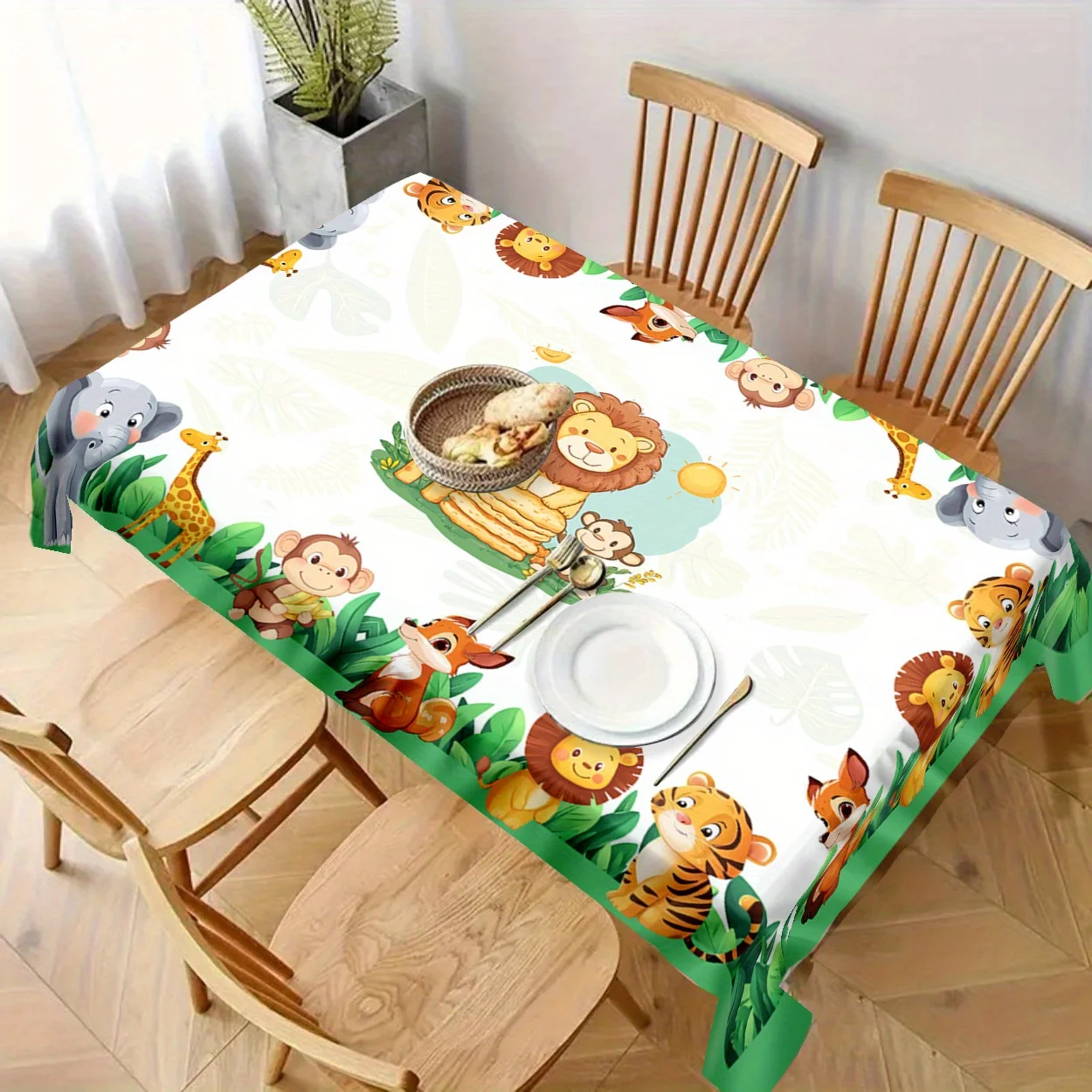 One jungle adventure animal-themed tablecloth - Lion King and Giraffe patternzyc