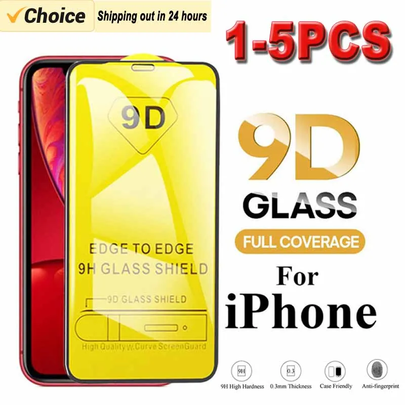 

1-5PCS Tempered Glass Front Protective Film for iPhone 15 PRO 9D HD Clear Anti-Scratch Screen Protector for iPhone 14 13 12 Mini