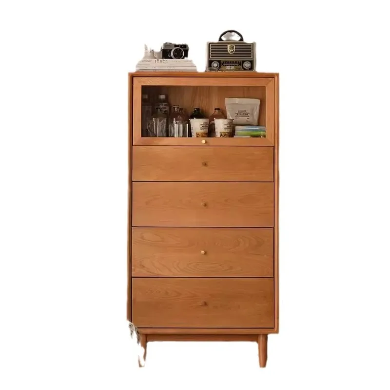 wood furniture Green chest of drawers, living room bedroom storage cabinet, simple modern cherry wood drawer cabinet
