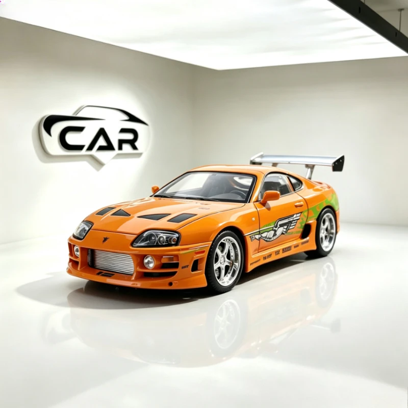 1:24 alloy diecast A80 JDM sports car with openable doors smooth pull back vivid sound light ornament gift for auto collectors
