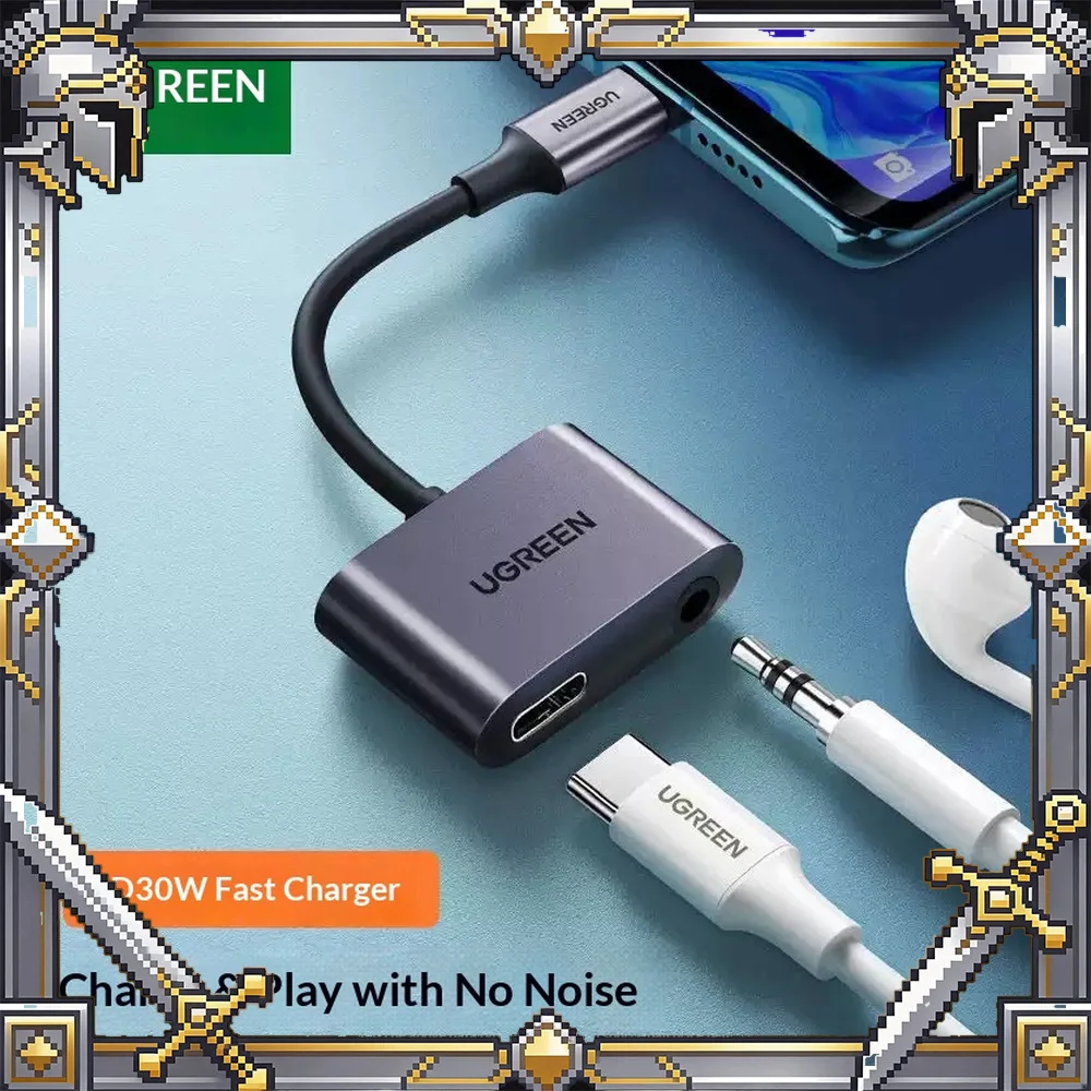 UGREEN 60165 CM232 USB-C to 3.5mm Headphone Adapter 2-in-1 Audio Converter for Android Phones Tablets