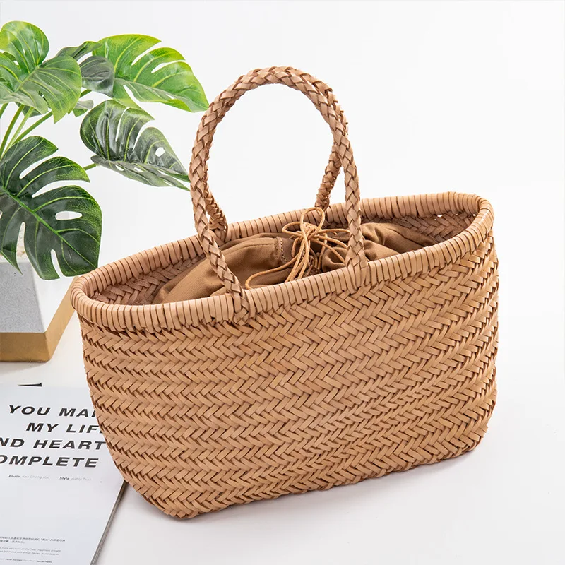 Genuine Leather Cow Skin Women Woven Handmade Handbag Beach Totes