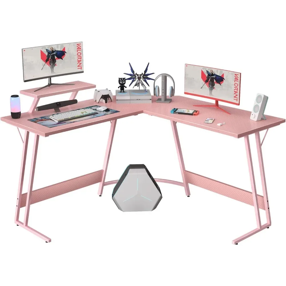 Gaming Desk Computer Corner Desks PC Gam Table with Large Monitor Riser Stand for Home Office Sturdy Writing Workstation