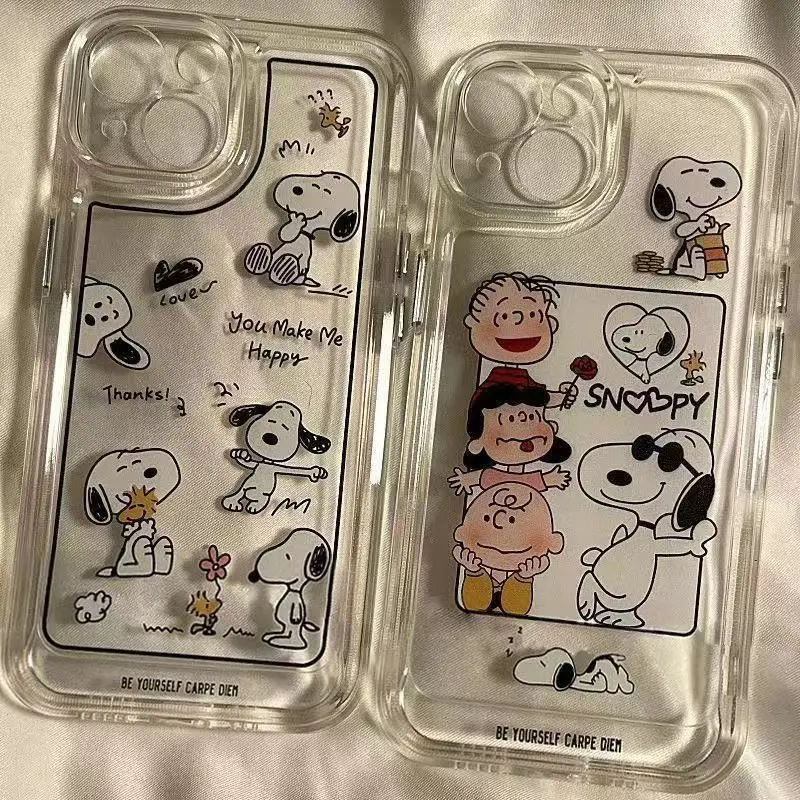 Cute Snoopys Funny Family Charlie Brown Cartoon Phone Case For iPhone 15 14 13 12 11 Pro Max Clear Soft Back Cover Couple Gift