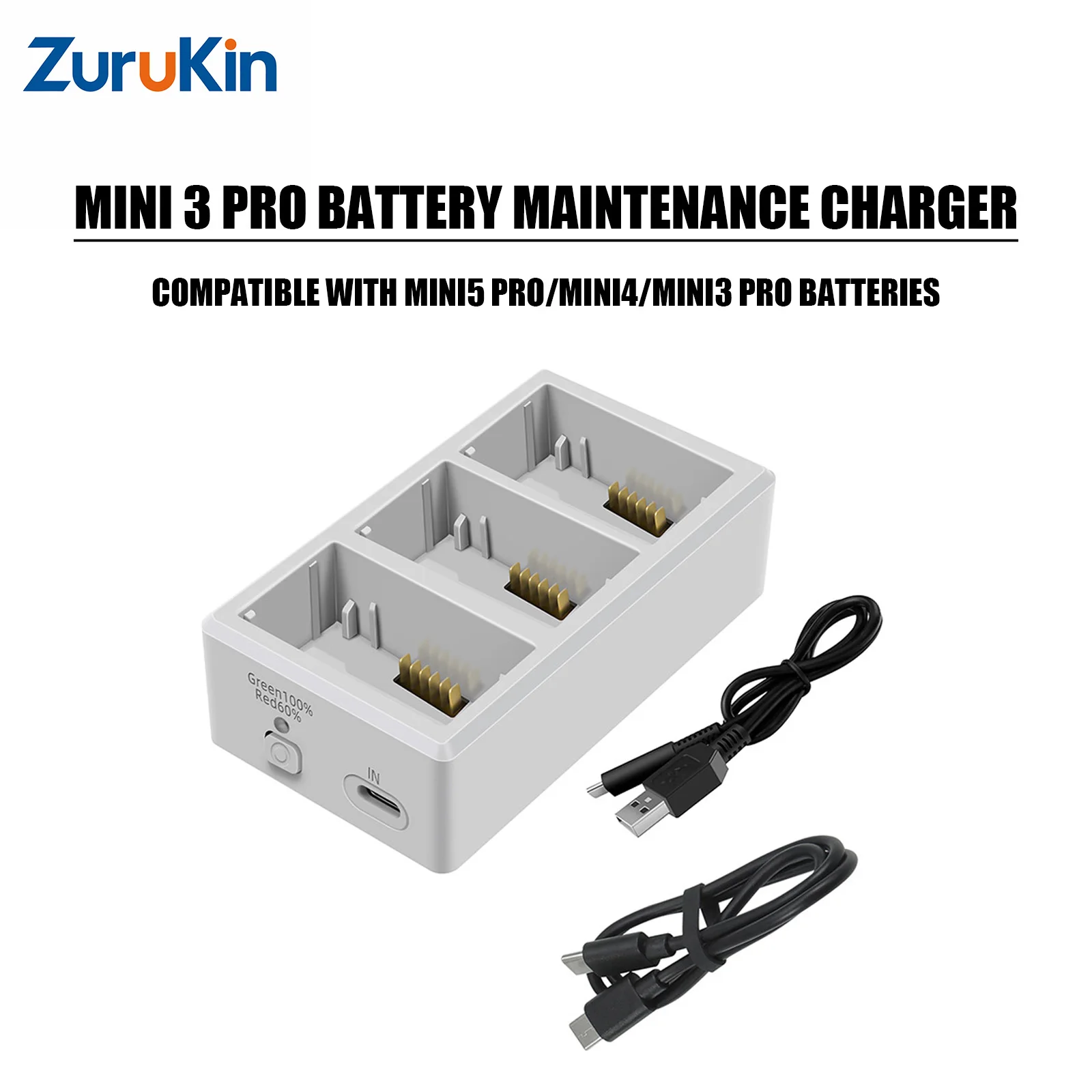 

Зарядное устройство для аккумуляторов DJI Mini 5 Pro/Mini 4/Mini 3/Mini 3 Pro, 3 слота, быстрая зарядка PD/QC, USB Type-C