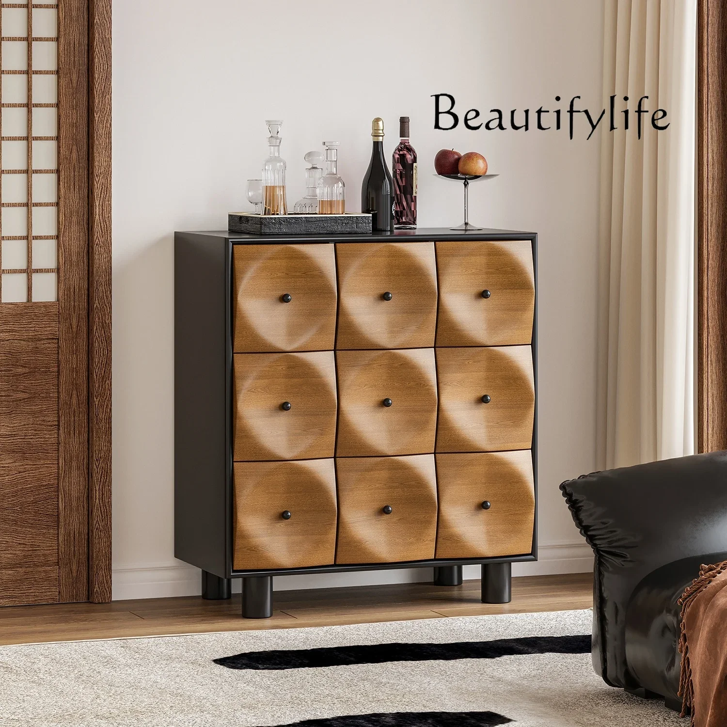 solid wood foyer, entrance cabinet, bed and breakfast hotel decoration, diamond grid nine chest cabinet side cabinet