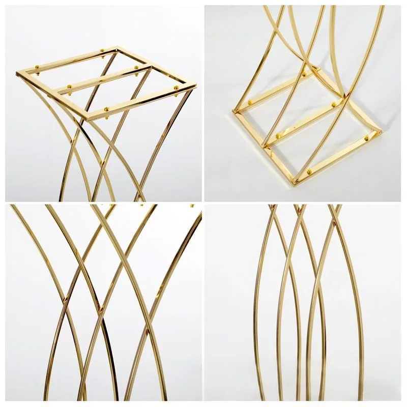 Goldener Metall-Blumenständer, Gedrehter Sanduhr-Tischaufsatz für Hochzeiten, Geometrische Blumensäule für Veranstaltungen und Bankette – Detail 5