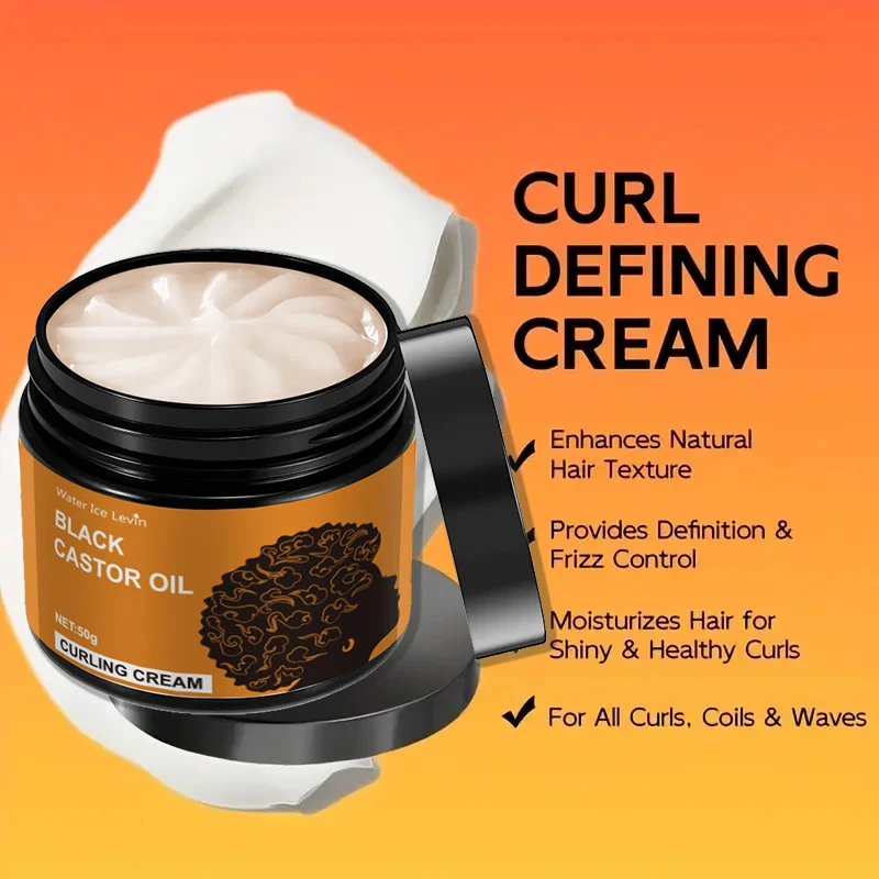 Black castor oil curling cream, styling curling cream, long-lasting frizz-free curls, moisturizing and elastic styling conditioner suitable for curly hair - suitable for all hair types view 6
