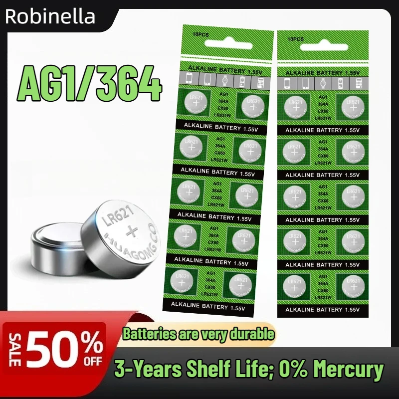 

Precision 10-100PCS AG1 364A LR60 SR621SW 364 1.5V Alkaline Button Cell for Automotive Electronics and TPMS