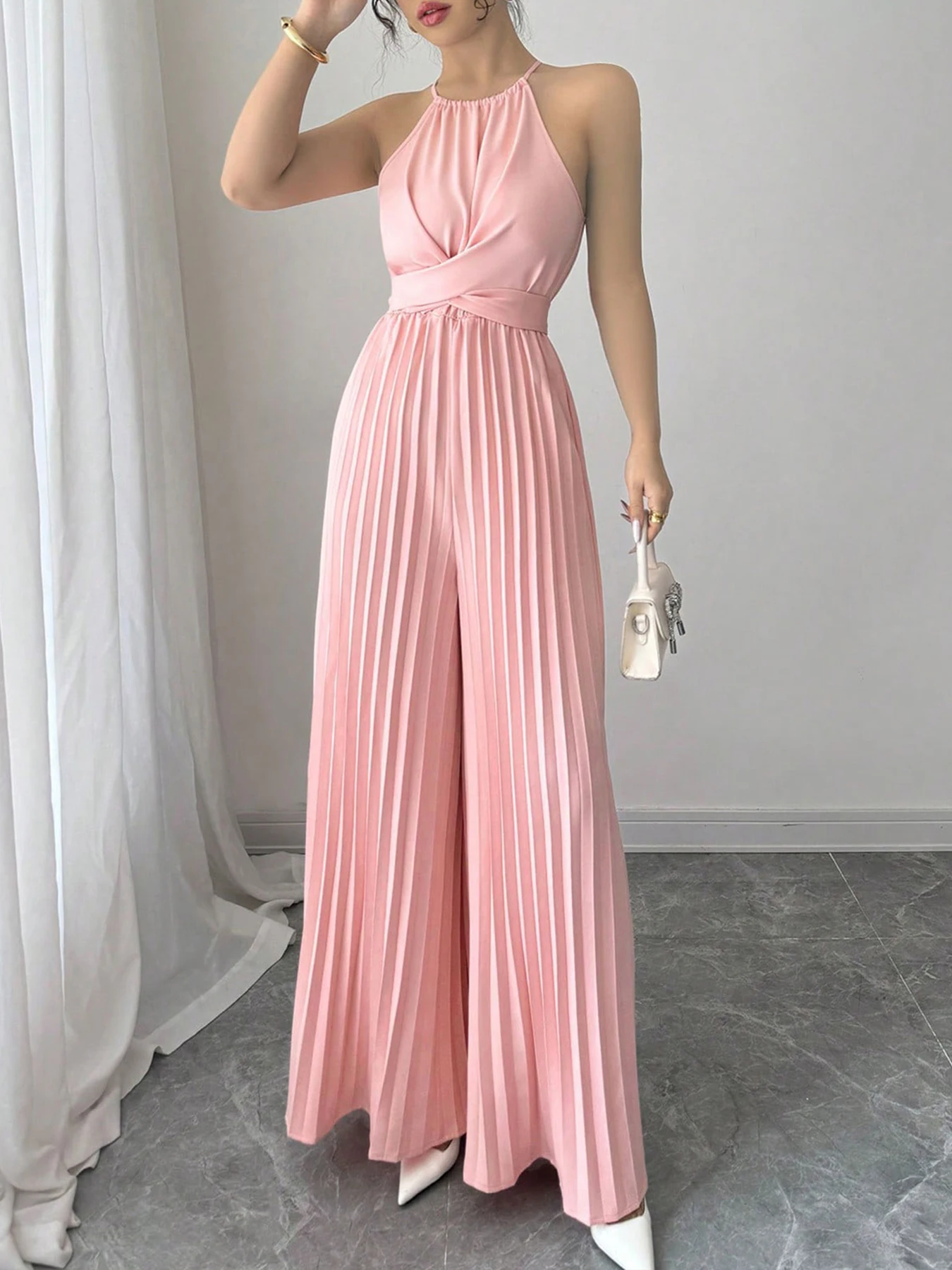 AODEBIAO Summer Women's Jumpsuits Sleeveless Solid Fashion O- Neck Sexy Folds Rompers Casual Streetwear Basic Elegant Jumpsuits