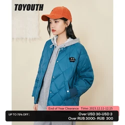 Toyouth-Chaqueta de plumón con cuello de béisbol para mujer, abrigo cálido de plumón de pato blanco, ropa de exterior corta ligera informal de Color sólido, 2022, invierno, 90%