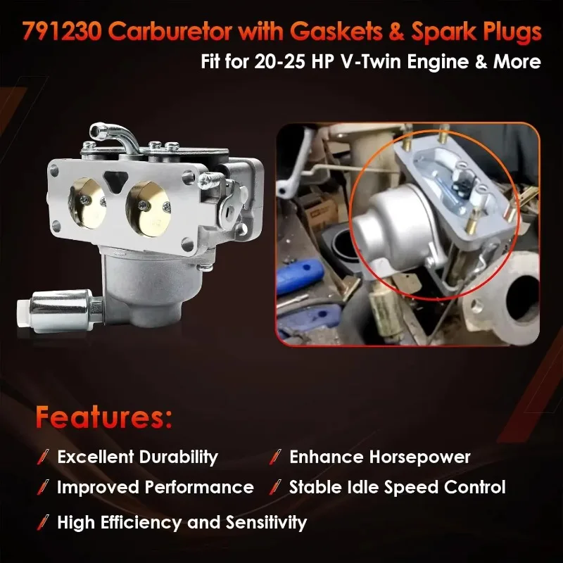 791230 Carburetor, Compatible with 20-25 HP 4 Cycle V-Twin Engine 405777 406777 407777, John Deere MIA10632 LA150 LA130 L120 wit