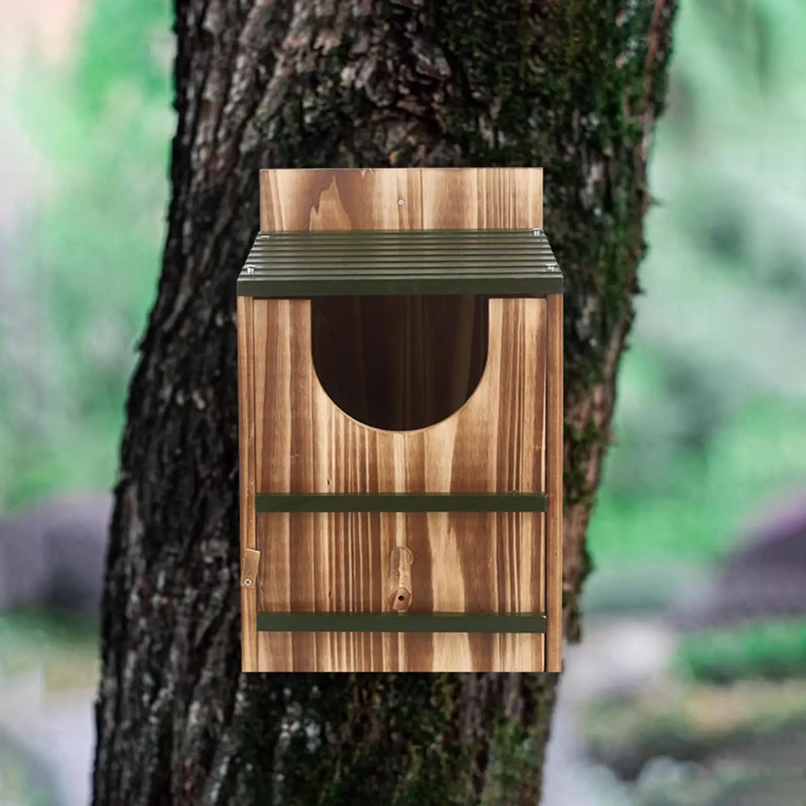 Hanging Bird House Solid Wood Rectangle Shelter Aviary for Outdoor Garden Backyard Bluebird Wren