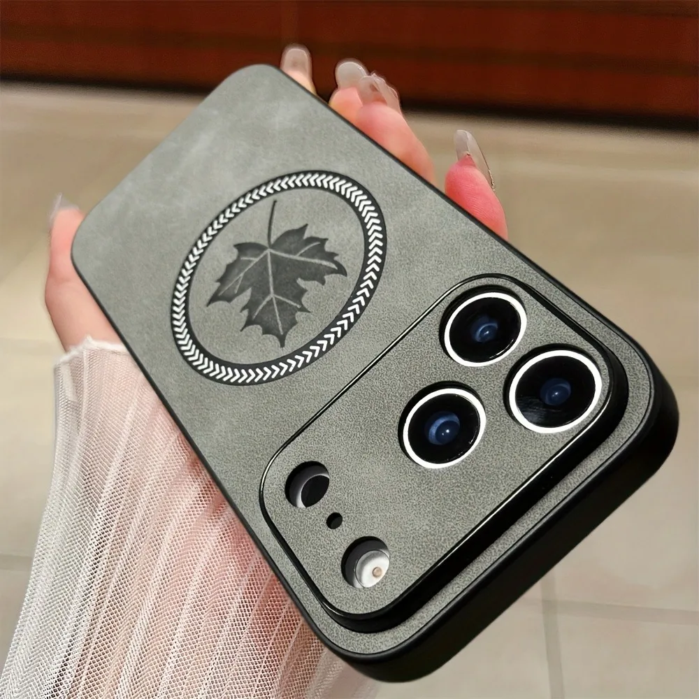 Magnetic Leather Maple Leaf Phone Case For iPhone 17 12 15 13 14 16 Pro Max Plus 17Pro 17 Air For Magsafe Wireless Charge Cover