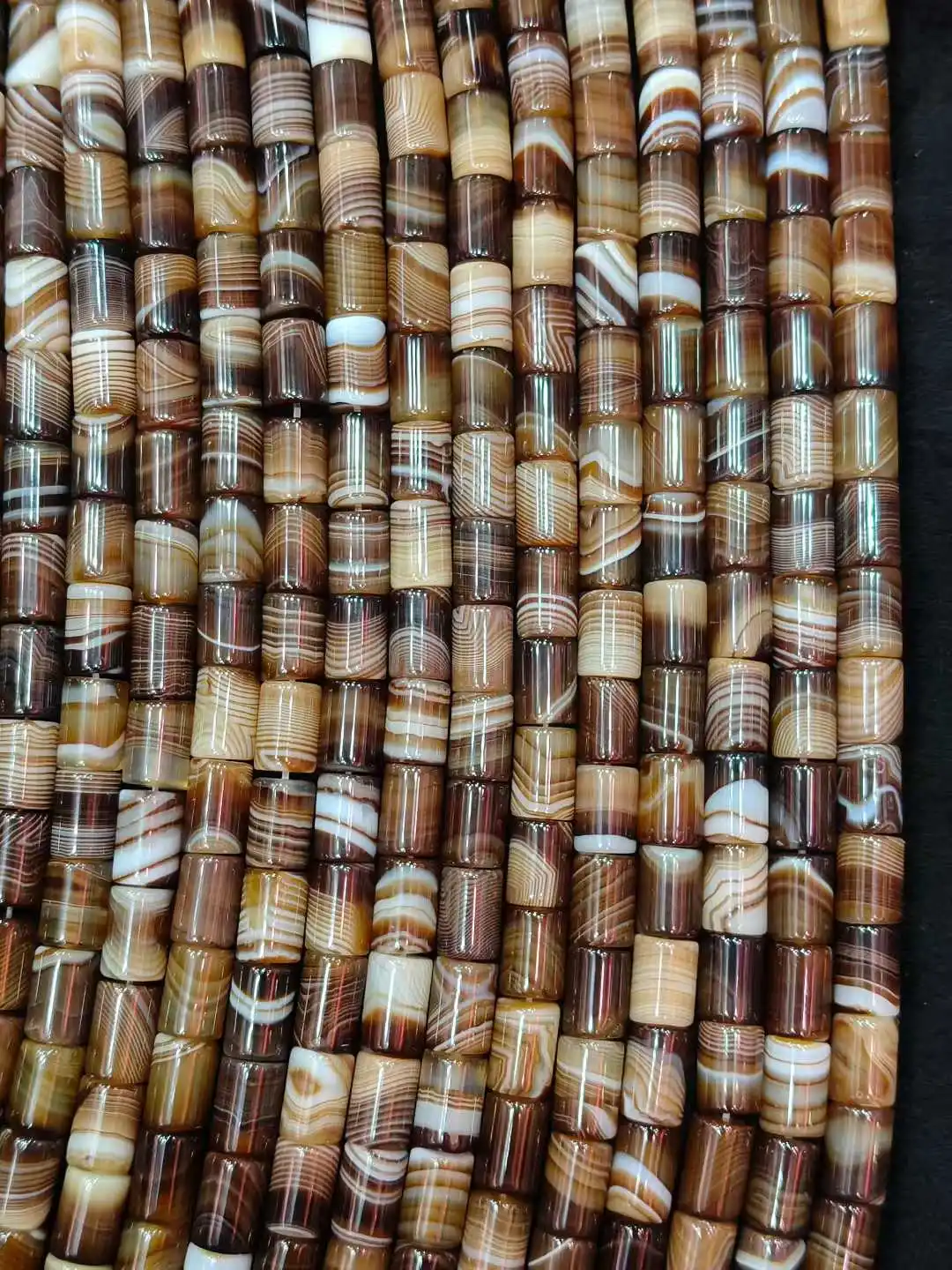 Natural Stone Sptriped Coffee Agate Stone 10x14mm Cylinder Beads Beaded 15'' Strand For DIY Jewelry Making Bracelet Accessories