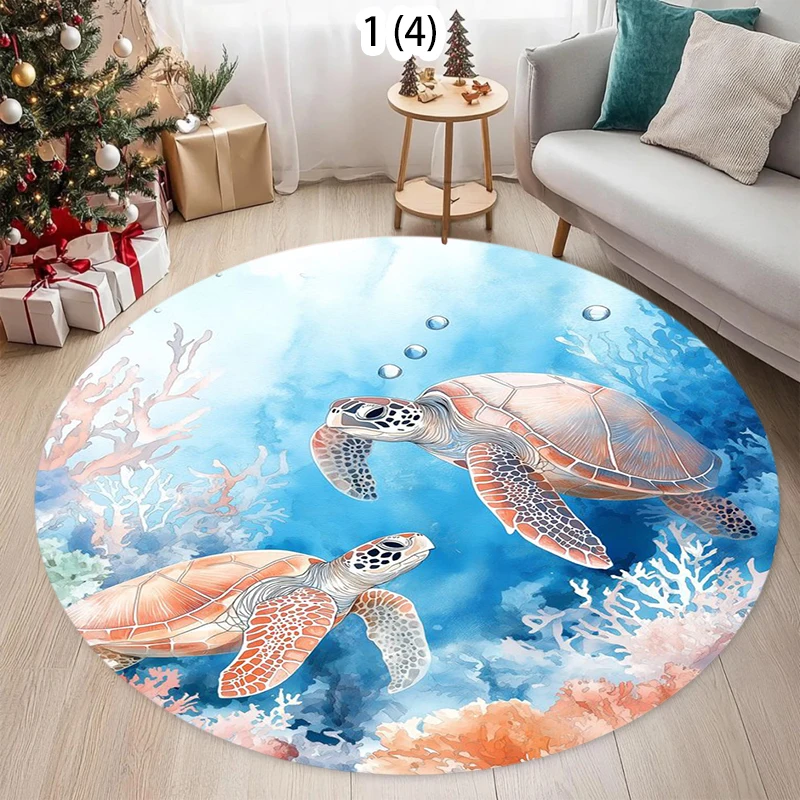 Cartoon Round Carpet Ocean Fish Dolphin Starfish Cute Deer Lion Elephant Tiger Kids Bedroom Mat Home Living Room Decor Floor Rug