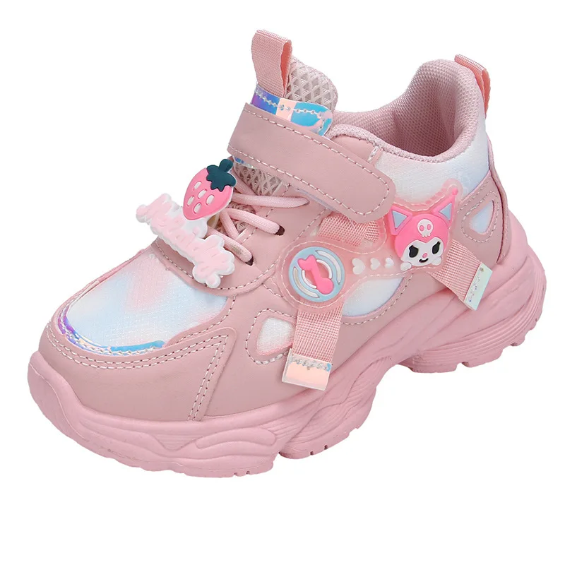 2026 Spring Autumn Kuromi Cartoon Kids Shoes for Girls Casual Leather Sneakers Fashion Korean Style Running Shoes