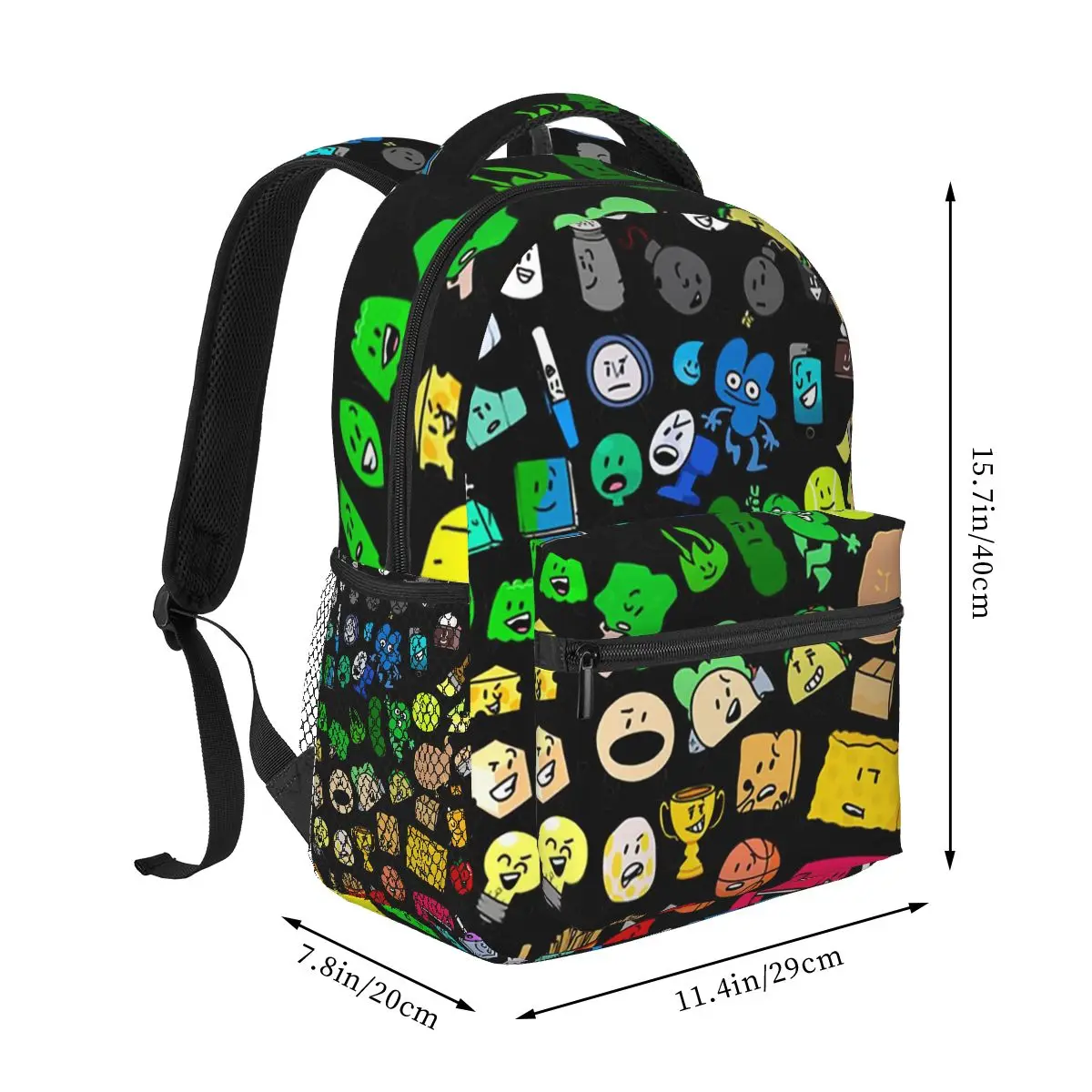 Classic BFDI Inanimate Insanity All Characters (Transparent) Student Backpack Travel Daypack for Men Women Fashion Shoulder Bags
