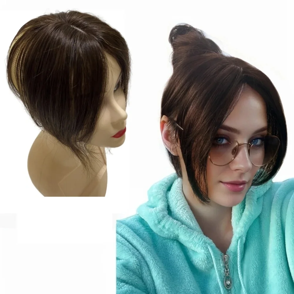 25cm Clip In Natural Human Hair Topper For Women Bangs Fringe Hair Pieces Middle Part Brazilian Hairpiece Add Hair Volume