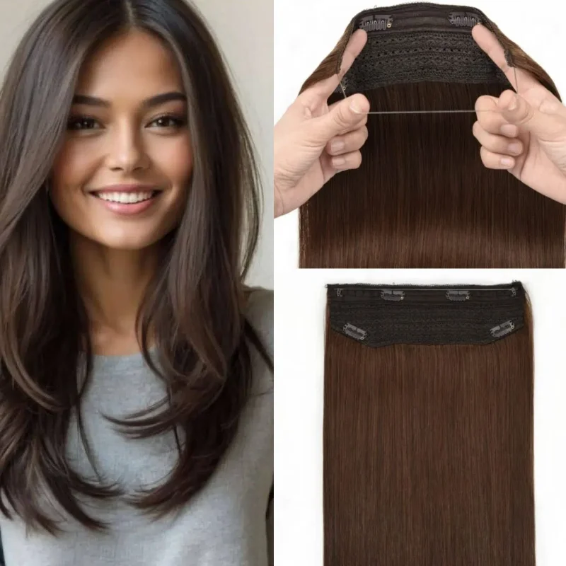 

Наращивание волос Fish Line, цельные пряди из натуральных волос, 12-26 дюймов # 1B для индивидуальной настройки размера и стиля