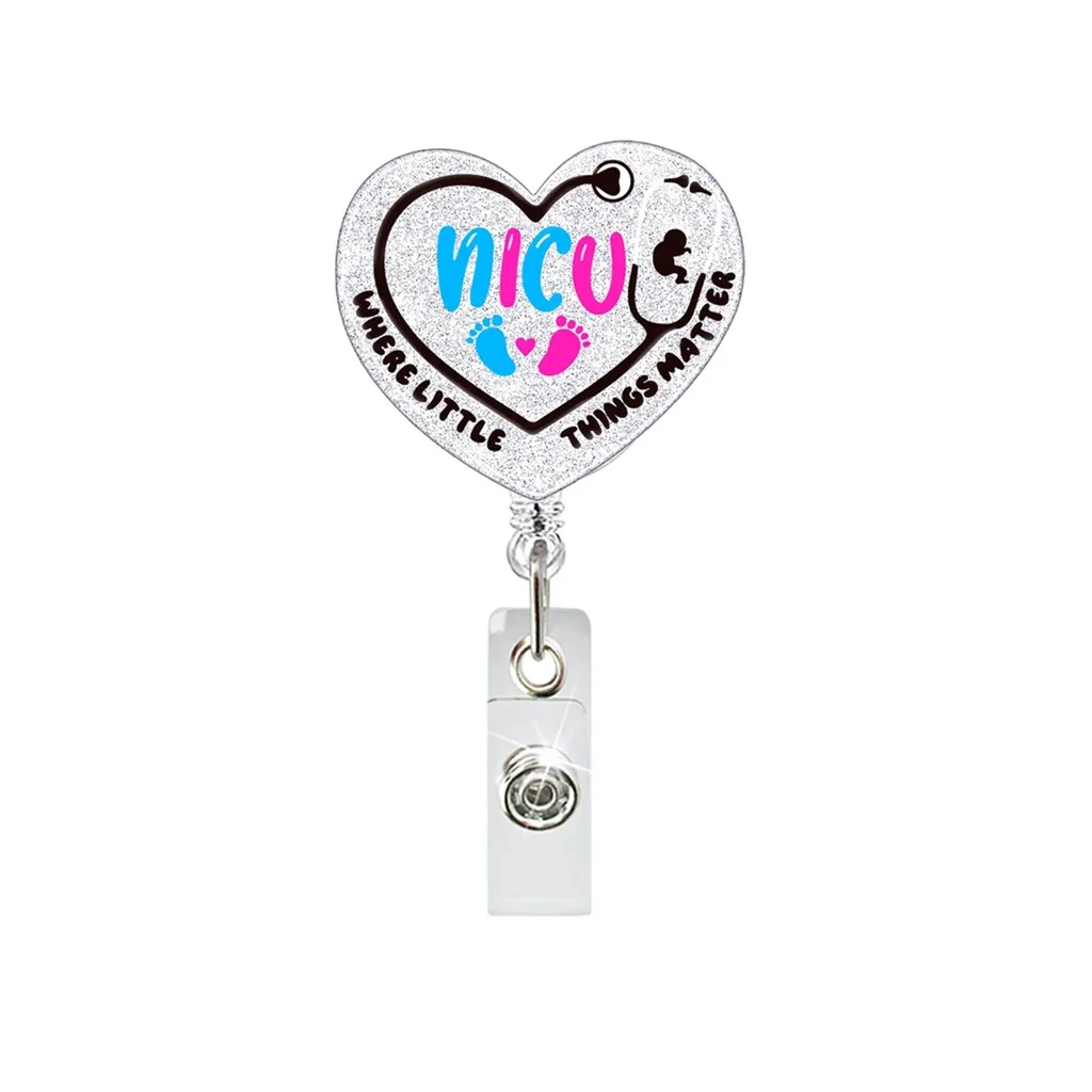Doctor Nurse Retractable Rotatable Id Badge Reel Cute Nicu Themed Acrylic Badge Holder With Metal Clip For Medical Staff