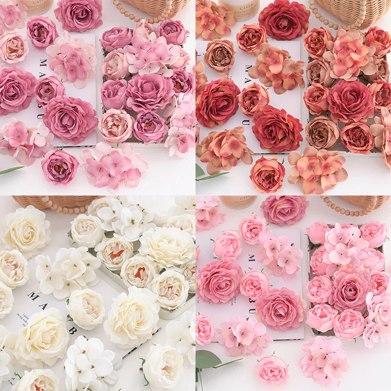 

European Style Simulation Flower Head Rose Peony Hydrangea Wedding Background Wall Decoration Gift Wreath Clothing Headwear DIY