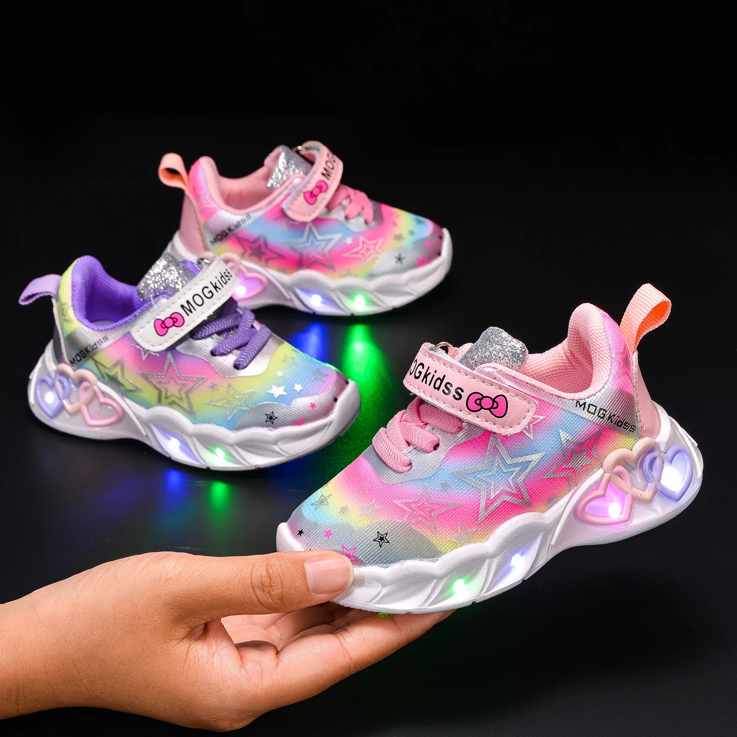 Autumn New Children's Sports Shoes Colorful Star Print Children's LED Light Shoes Soft Sole Girls Causal Sneakers 2-6 Years Old