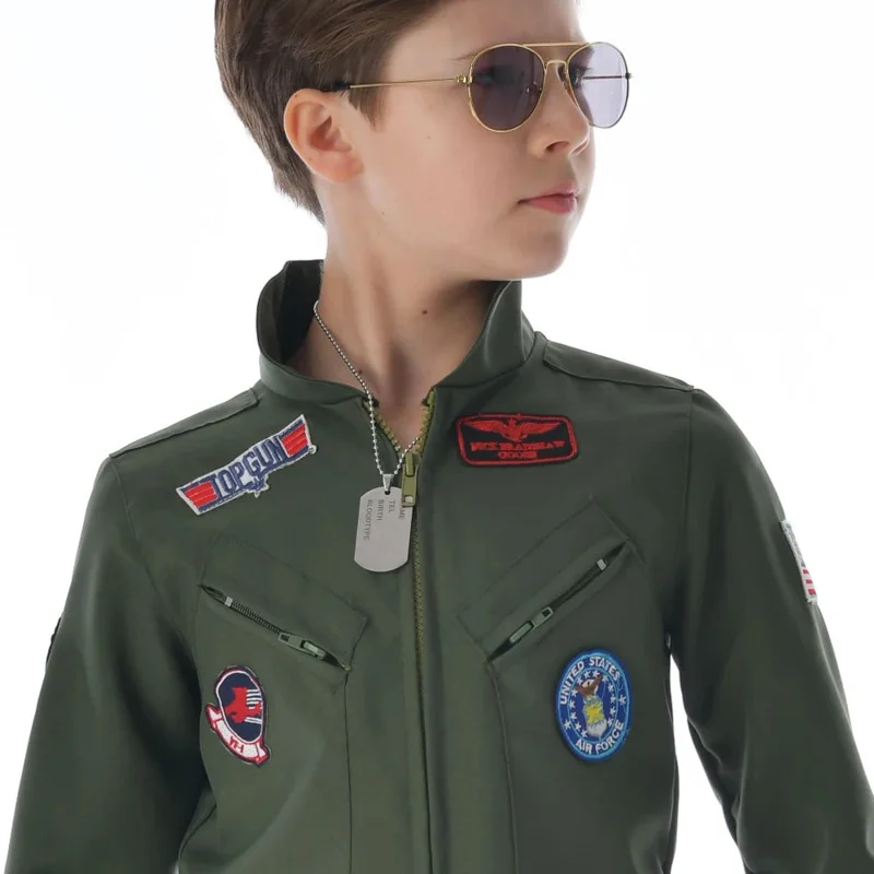 Snailify Movie Top Gun American Airforce Uniform Military Pilot Costume Boys Flight Jumpsuit Suits Kids Carnival Party Outfits