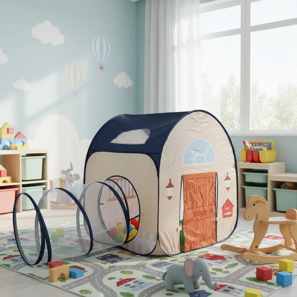 【ترفيه خارجي】خيمة لعب ممتعة مع نفق زحف، خيمة قلعة كبيرة منبثقة، مسرح لعبة محمول، خيمة رائعة للحفلات الخارجية وألعاب الشاطئ، هدايا عطلة ممتازة للأولاد والبنات بدون كرات #5