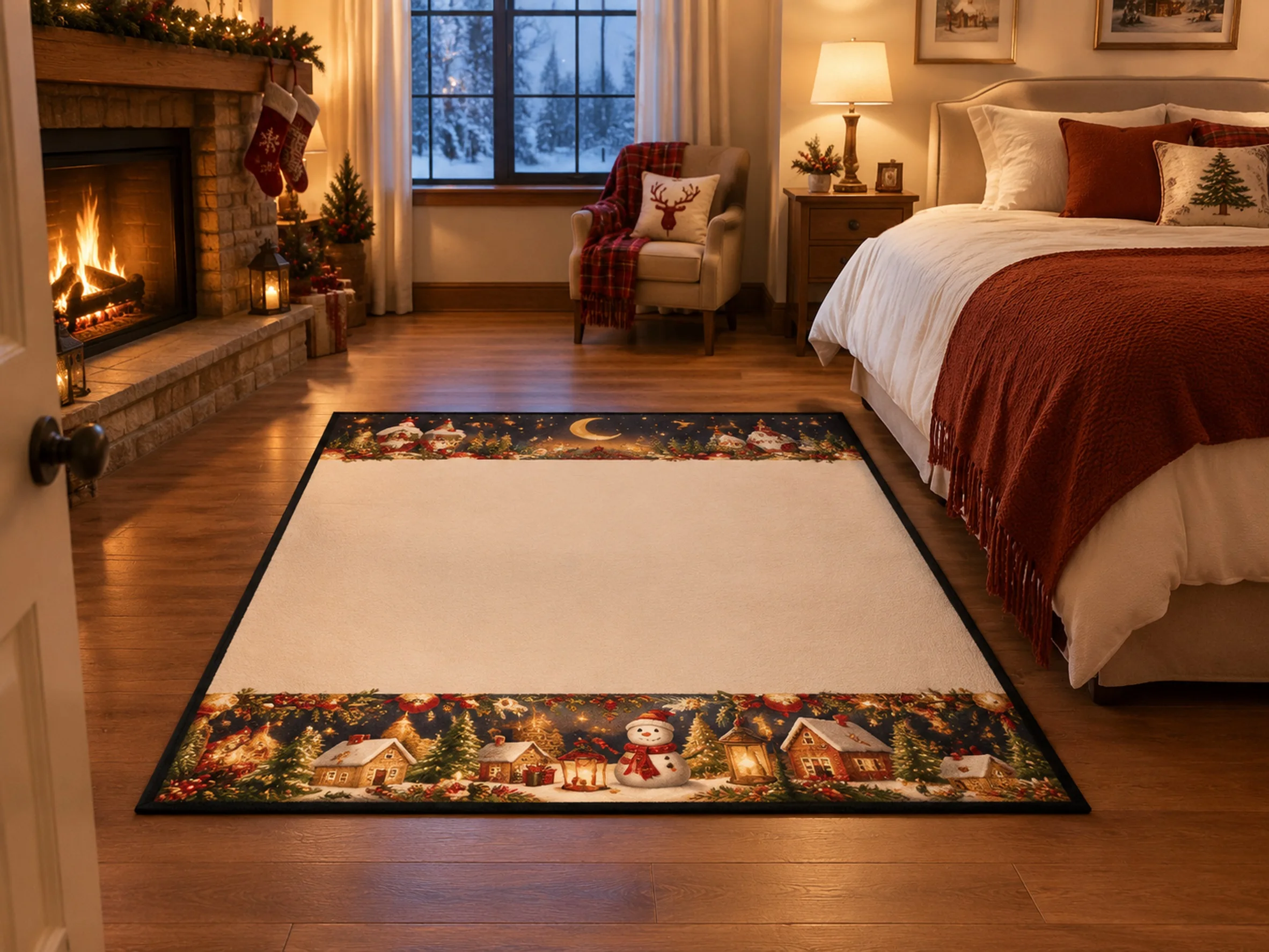 VIKAMA Christmas Amber Brown Moon Flannel Door Mat, Thickened Memory Foam Mat, Xmas Decor for Hallway, Bedroom, Nursery