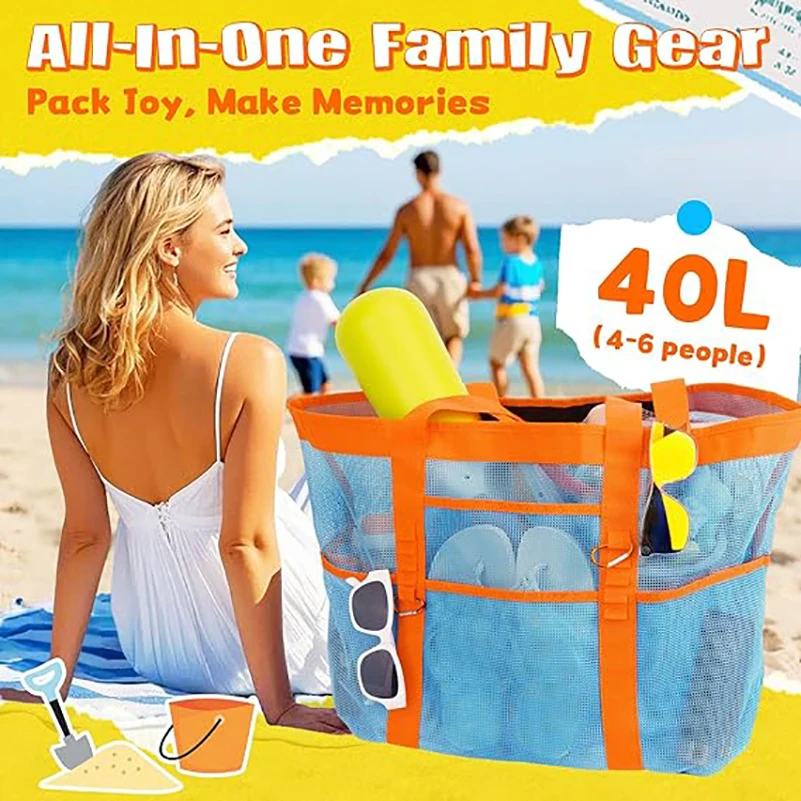 

Stylish And Spacious Large Ladies Beach Bag - 12 Pockets, Foldable, Lightweight Mesh Tote Bag
