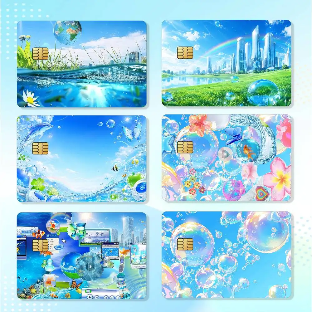 Frutiger Aero-style Credit Skin Cover Card Stickers 4PCS Film Bus Pass Front Decoration Bank Debit Waterproof