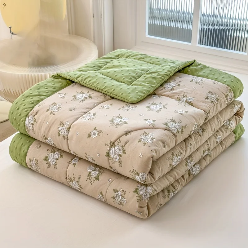 Cool Bean Summer Blanket,  Plant Floral Print Comfort, Premium Polyester Fabric, Ultra-Fine Fiber Filling