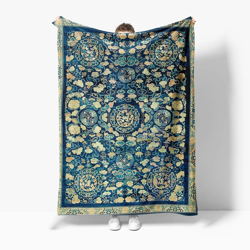 Turkish Vintage Embroidered Silk Velvet Throw Blanket Bed Sofa Decorative Cushion Cover Rug