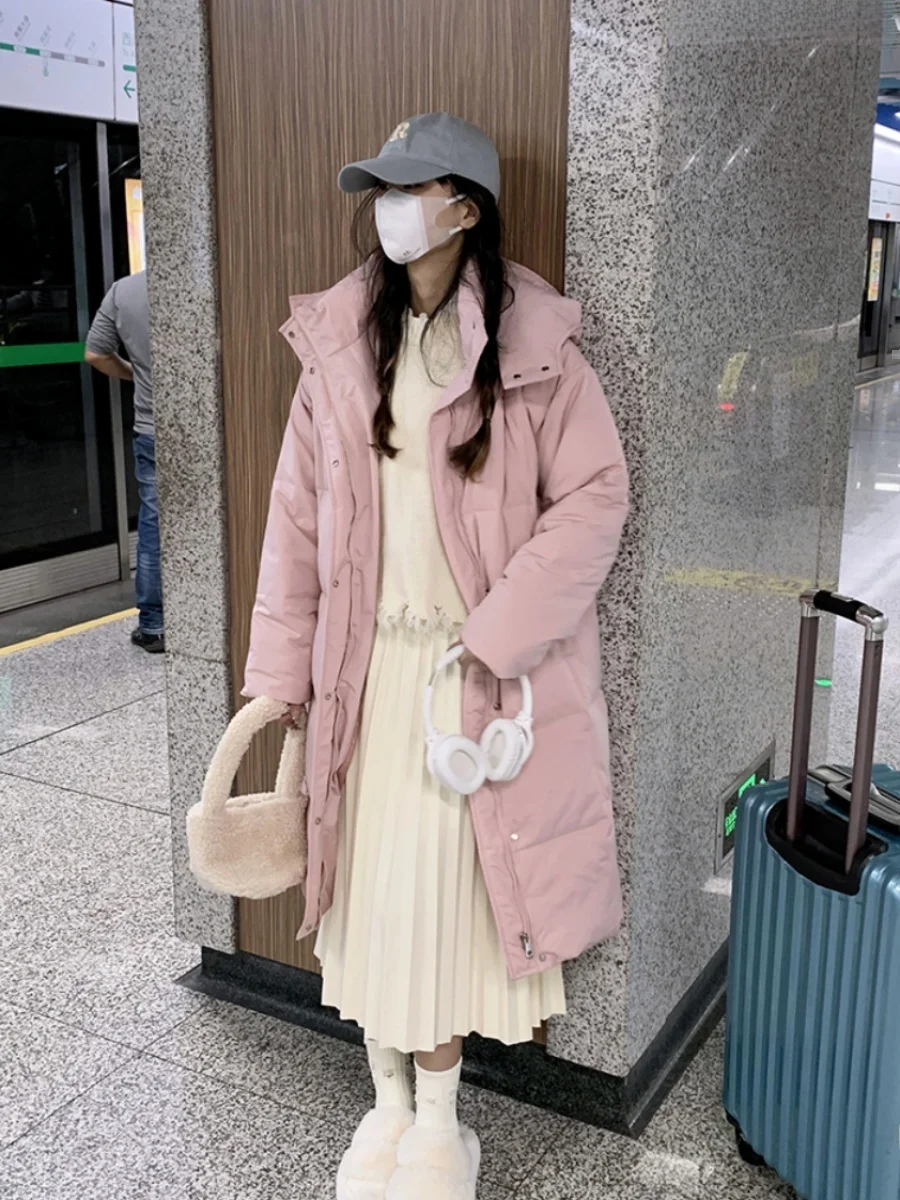 

Розовая утепленная хлопковая куртка Pink Bread для женщин, зимняя, теплая, средней длины, ниже колена, с капюшоном, на хлопковой подкладке, верхняя одежда