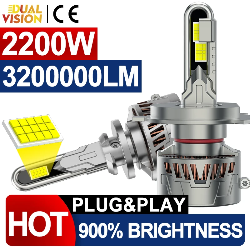 

2200W H4 H7 Светодиодные автомобильные фары H1 H8 H11 H9 9005 HB3 H27 880 881 LED Canbus 3200000LM 9054 CSP Chip Супер яркие противотуманные фары