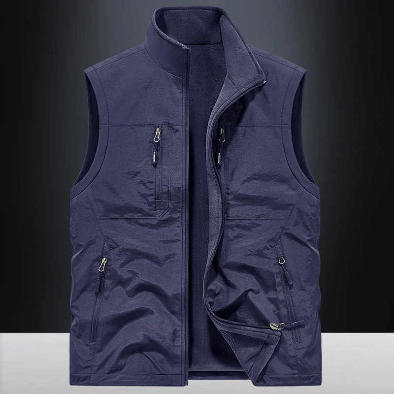 

New 2025 Men's Casual Outdoor Vest Tank Top Spring Autumn Stand Fit Nylon Fabric Zipper Closure Color Workwear Sle