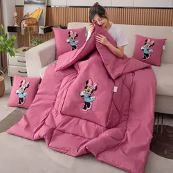 Disney Strawberry Bear Four Seasons 2-in-1 Pillow Quilt Mickey and Minnie Embroidered Car Sofa Office Lunch Break Pillow Blanket