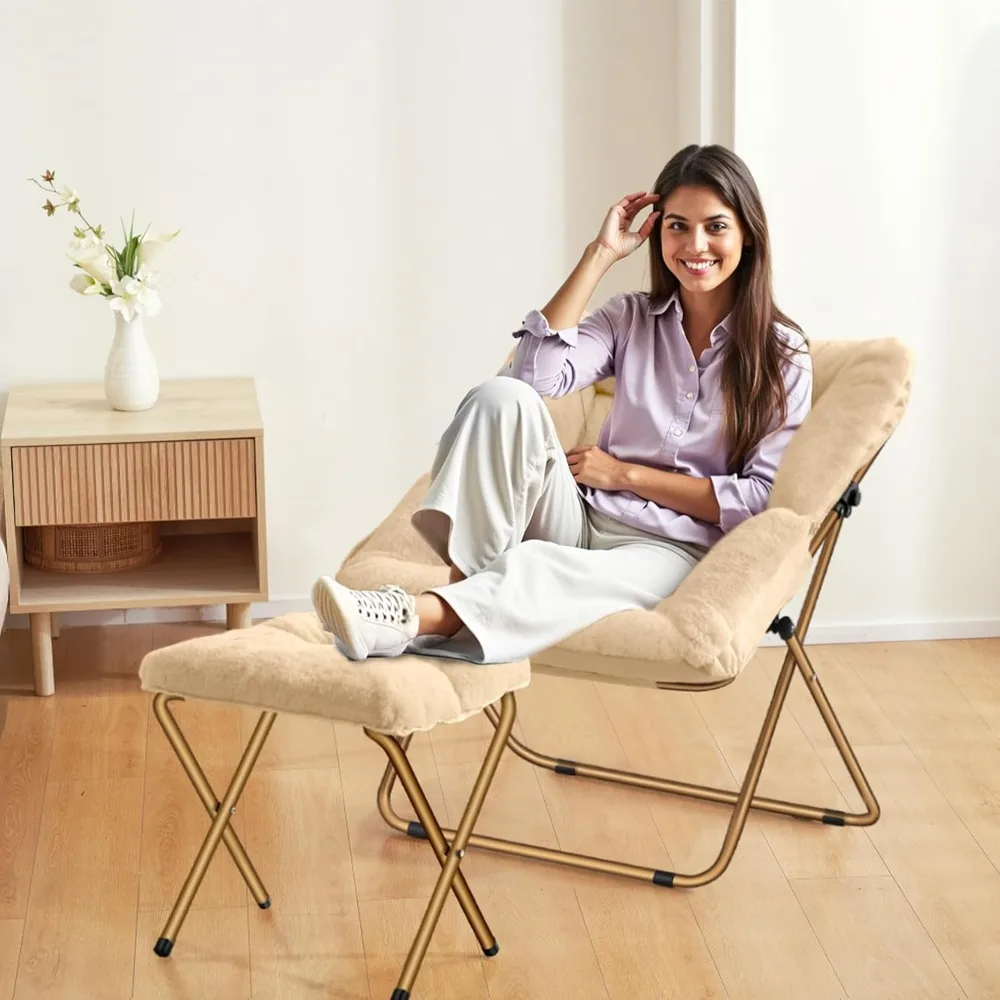 Folding Living Room Chair, Soft Faux Fur Lounger for Bedrooms, Ideal Reading Seat for Adults and Kids, XL Size Comfortable Relax