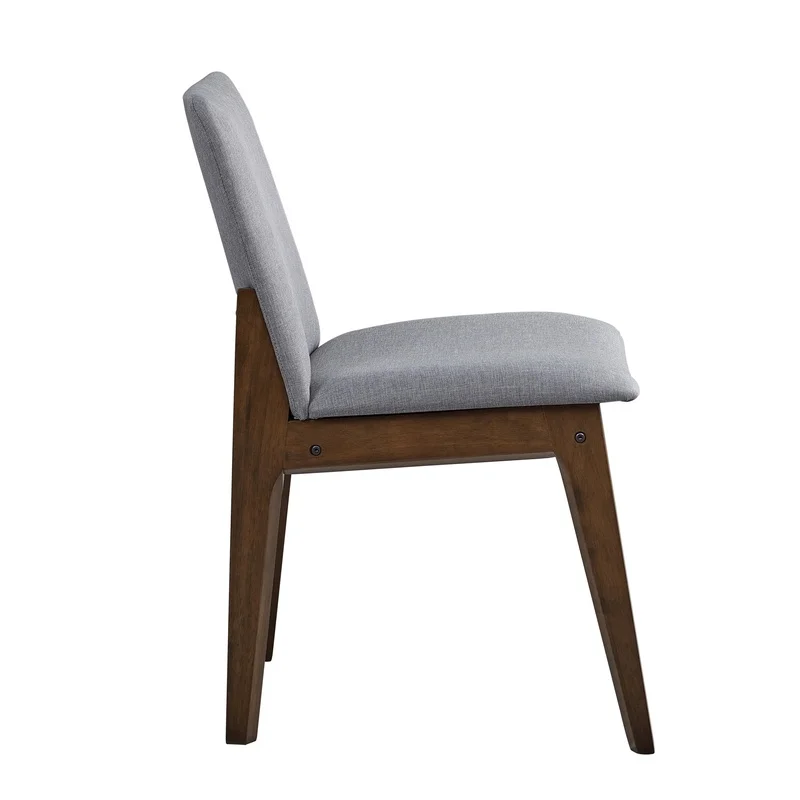 Walnut Finish Dining Chairs Set of 2, Gray Fabric Upholstered Seat and Back, Wooden Kitchen Casual Furniture view 4