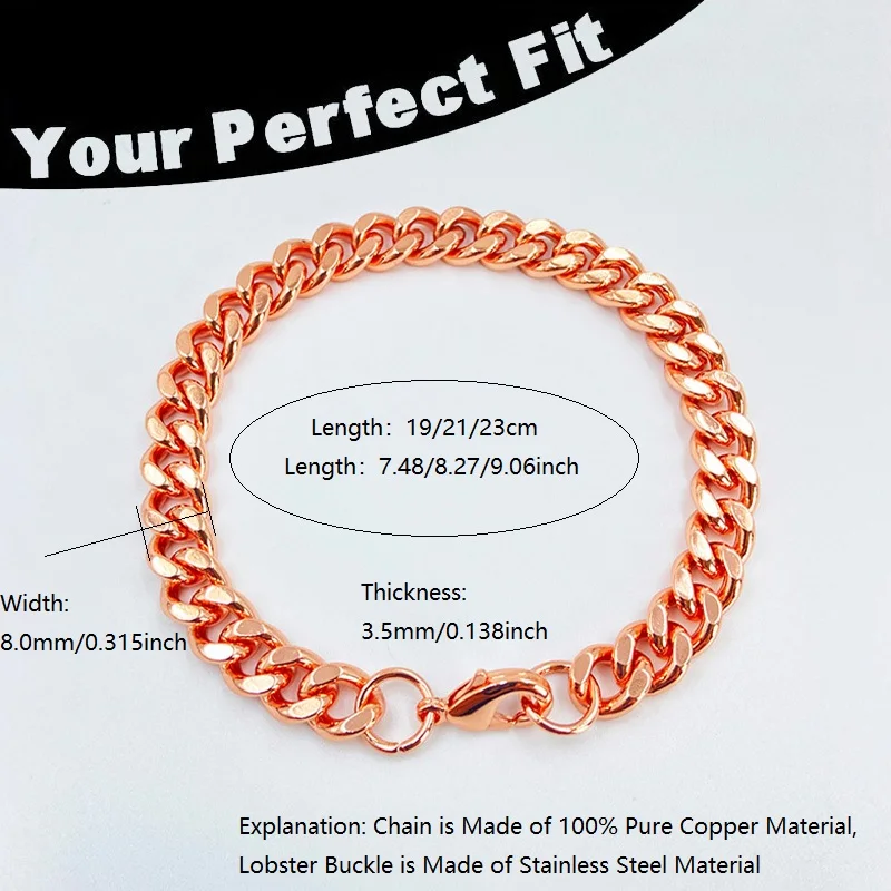Modisches Kettenarmband aus reinem Kupfer für Männer und Frauen, rosévergoldete kubanische Kette, geeignet für Urlaubsgeschenke und Freizeitkleidung – Detail 2