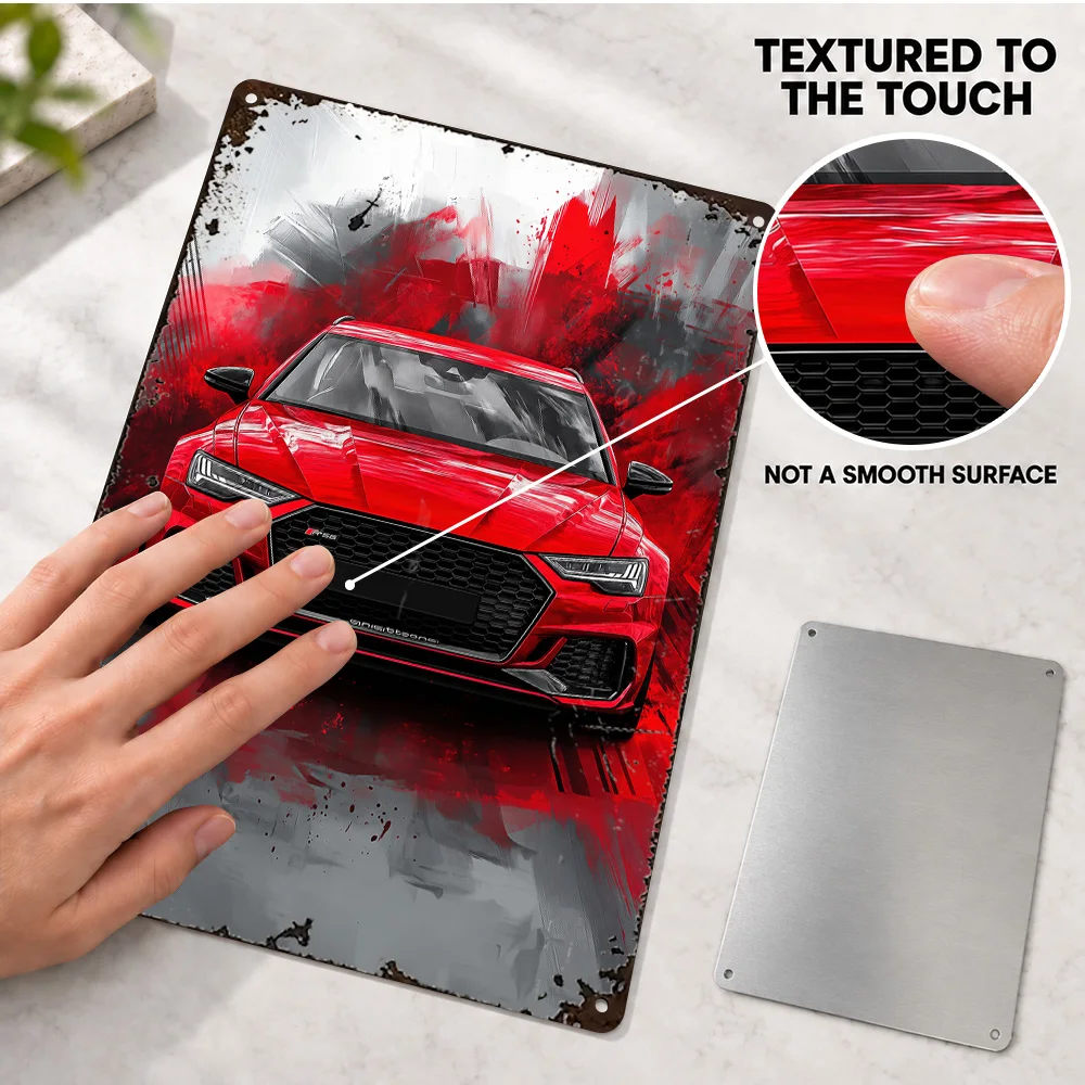 German Red RS6 Avant Car Aluminum Poster Personalized Metal Sign Painterly Illustration Wall Art For Garage Motoring Fan Gift