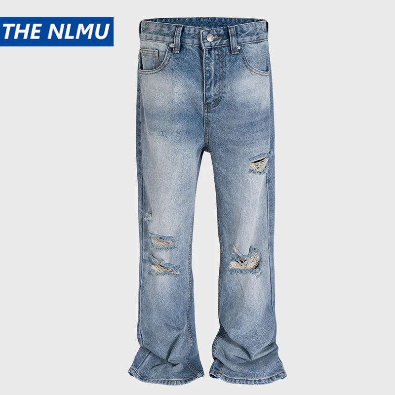 

Vintage Ripped Jeans Blue Baggy Straight Jeans Trousers Streetwear Loose Casual Distressed Denim Pants Male Y2k Hombre