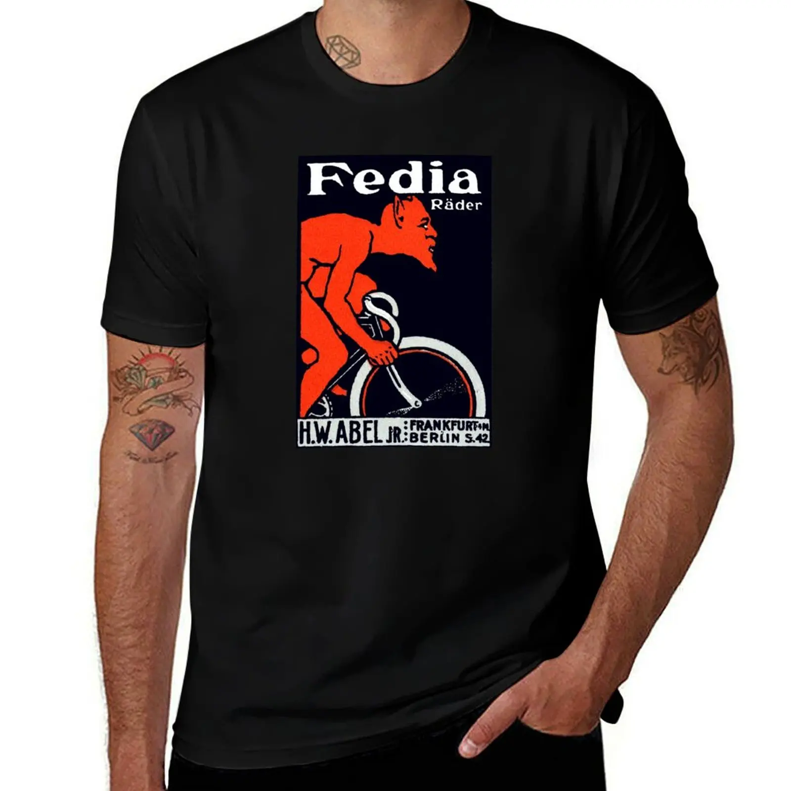 1920 Devil riding his Bicycle T-Shirt Modern Style Print T-Shirt