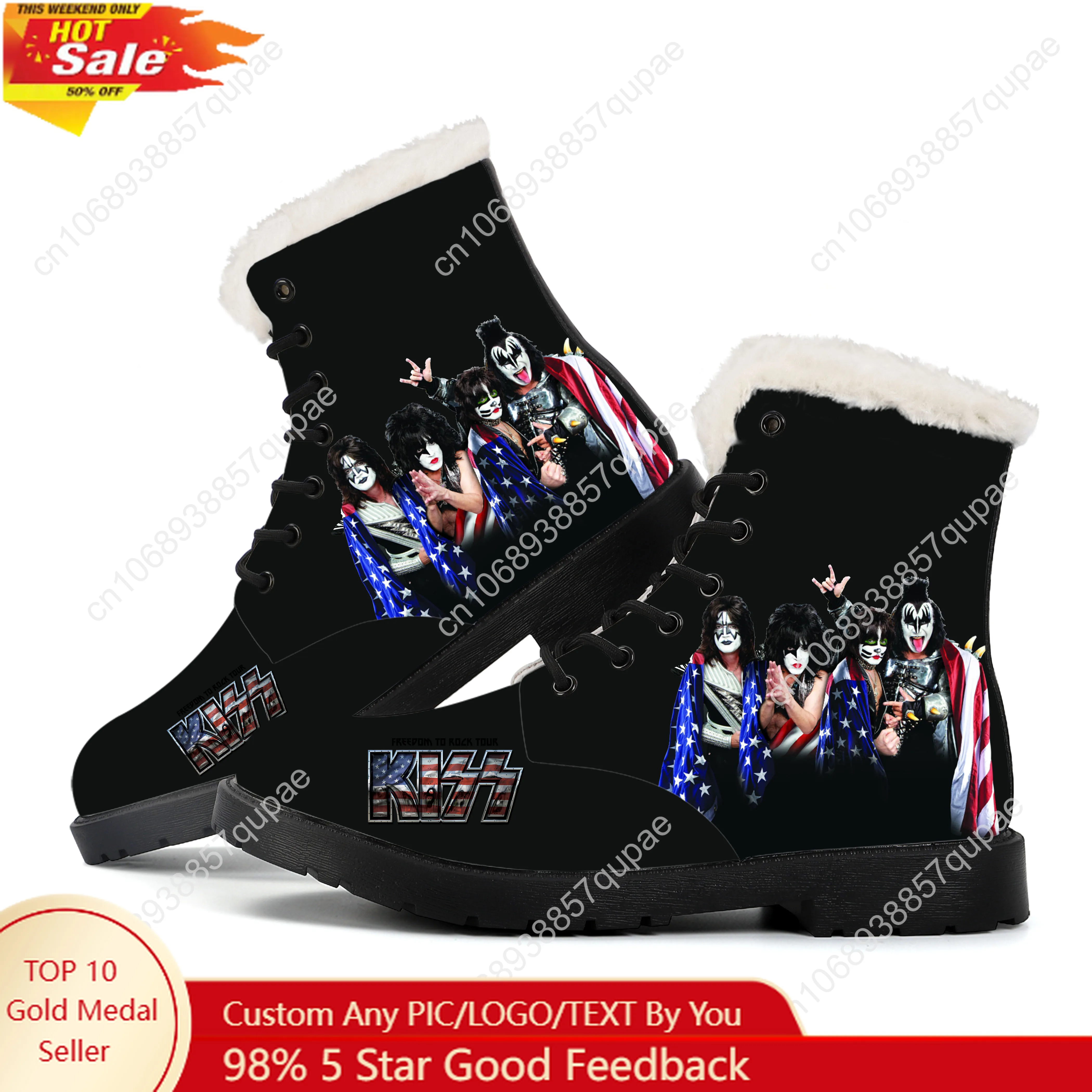 

Kiss Heavy Metal Rock Band Plush Boots Mens Women Hip Hop Teenager Shoes Casual Boot Light High Quality Couple Customize Shoe
