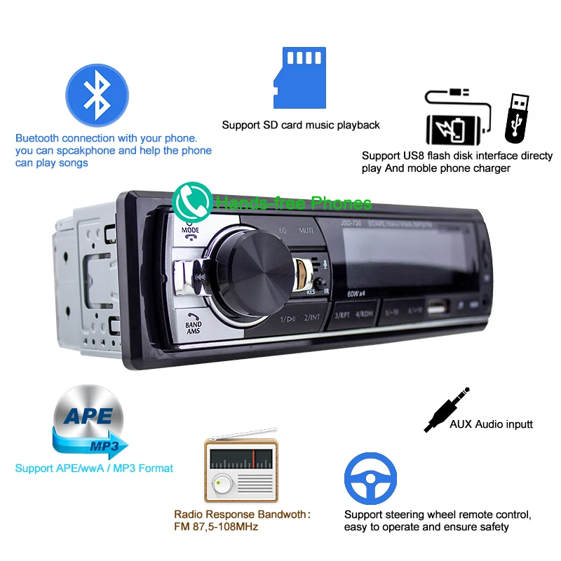 1 Din autoradio lettore MP3 chiamate funzione Radio FM interfaccia ISO Bluetooth AUX scheda SD USB funzione di controllo elettronico Stereo