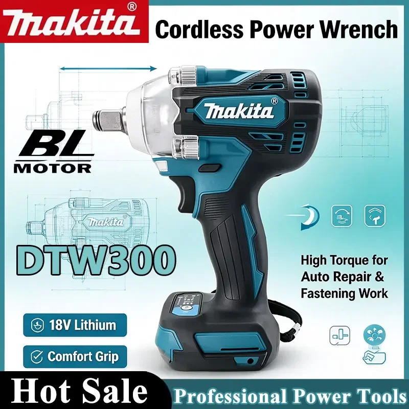 Makita DTW300 Wind Cannon Remove Tire Brushless Power Large Cordless Wrench 330Nm Torque Lithium Auto Repair Tool.