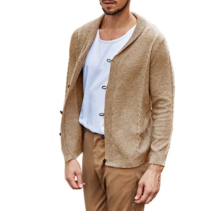 

Men's Autumn Casual Loose Sweater Cardigan Leather Button Solid Color Twisted Long Sleeve Knitted Sweater Street Knitted Jacket